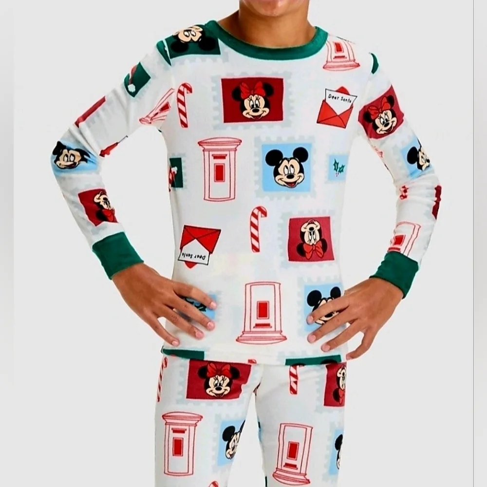 NWT Kids' Christmas Disney Mickey Minnie Mouse 2pc Snug Fit Pajama Set Size 4 10